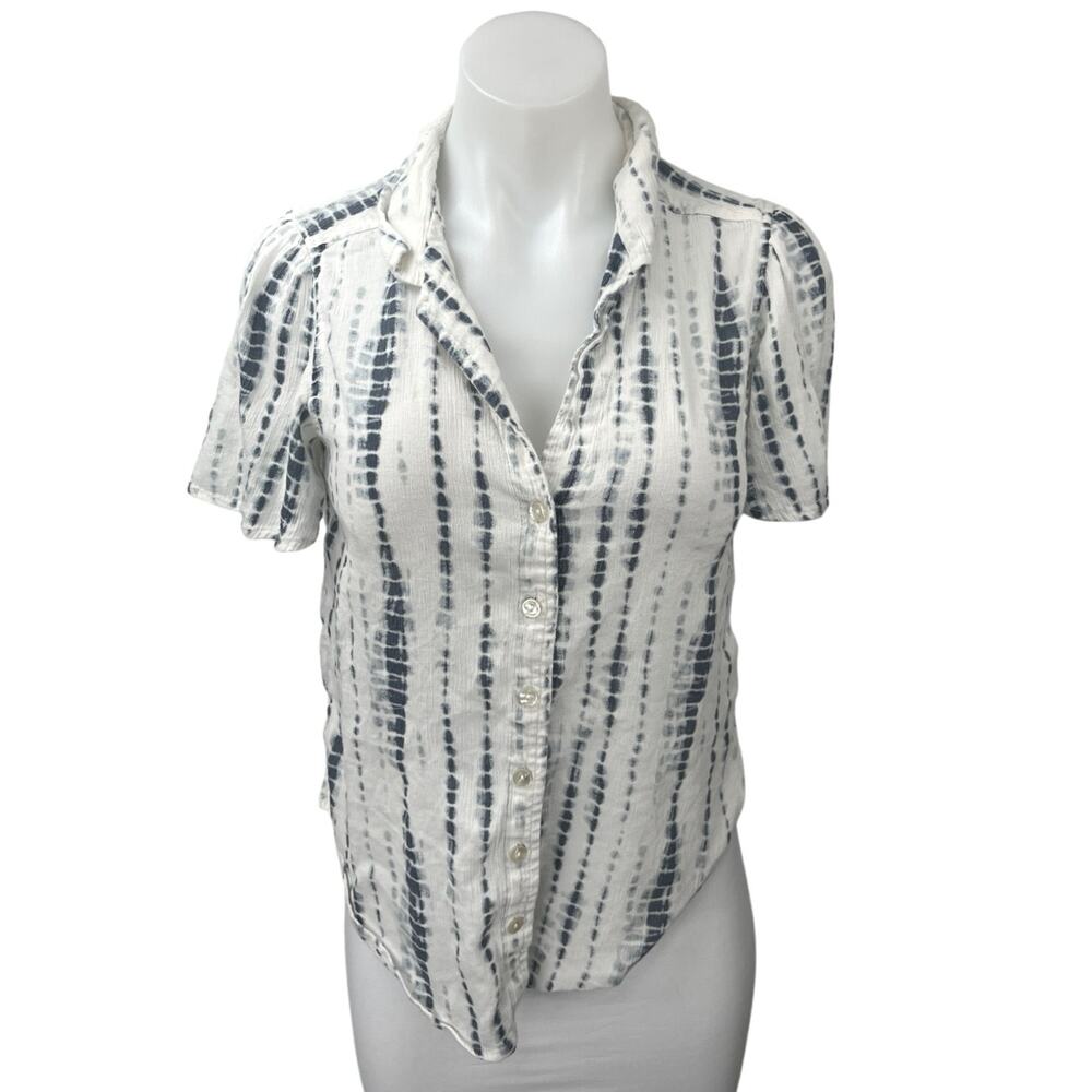 Abercrombie & Fitch Women's White Tie Dye Short Sleeve Button Down Shirt Top S